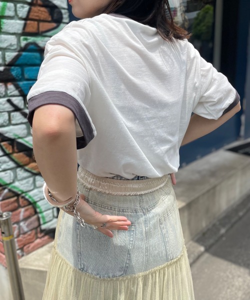 mi via loca(ミヴィアロカ)の「CVCスラブ天竺リンガーBIGTシャツ(Tシャツ/カットソー・レディース・ホワイト系1/ホワイト系2/ホワイト系3・FREE)」の19枚目の写真