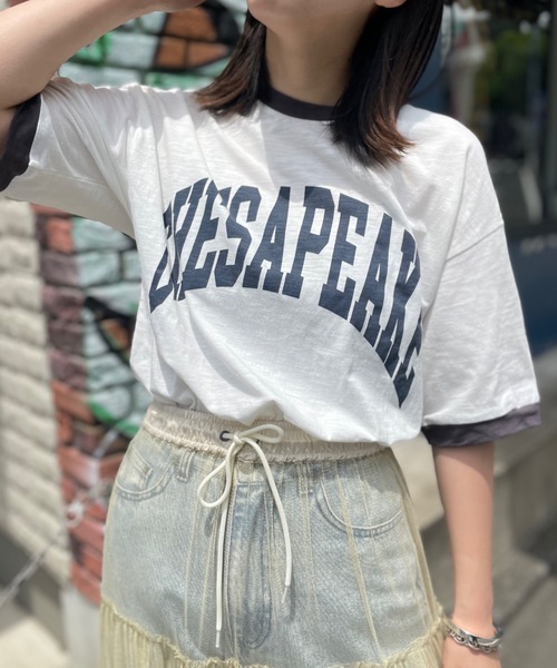 mi via loca(ミヴィアロカ)の「CVCスラブ天竺リンガーBIGTシャツ(Tシャツ/カットソー・レディース・ホワイト系1/ホワイト系2/ホワイト系3・FREE)」の9枚目の写真