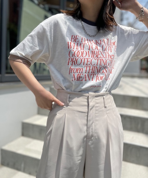 mi via loca(ミヴィアロカ)の「CVCスラブ天竺リンガーBIGTシャツ(Tシャツ/カットソー・レディース・ホワイト系1/ホワイト系2/ホワイト系3・FREE)」の6枚目の写真