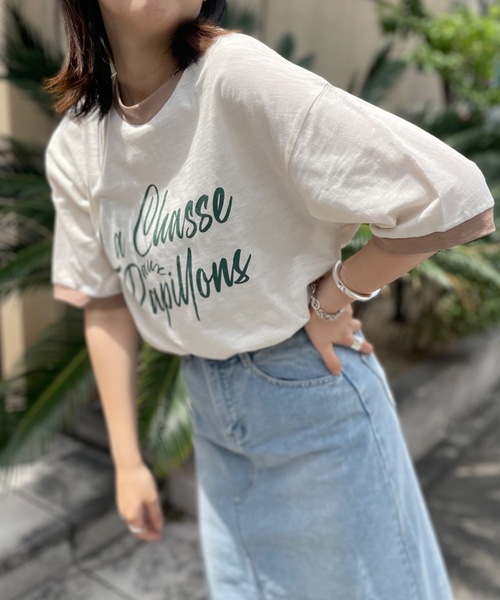 mi via loca(ミヴィアロカ)の「CVCスラブ天竺リンガーBIGTシャツ(Tシャツ/カットソー・レディース・ホワイト系1/ホワイト系2/ホワイト系3・FREE)」の7枚目の写真