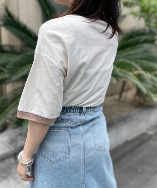 mi via loca(ミヴィアロカ)の「CVCスラブ天竺リンガーBIGTシャツ(Tシャツ/カットソー・レディース・ホワイト系1/ホワイト系2/ホワイト系3・FREE)」の18枚目の写真