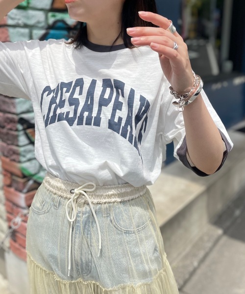 mi via loca(ミヴィアロカ)の「CVCスラブ天竺リンガーBIGTシャツ(Tシャツ/カットソー・レディース・ホワイト系1/ホワイト系2/ホワイト系3・FREE)」の4枚目の写真