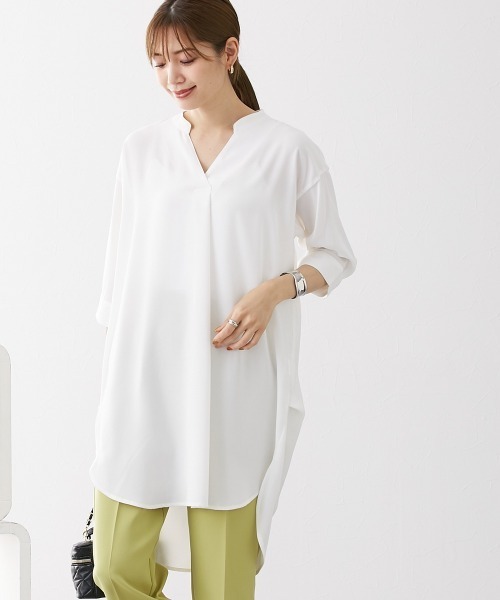 nissen（ニッセン）の「とろみ素材　サイドタックスキッパーシャツ（シャツ/ブラウス・レディース・ピンク/オフホワイト/カーキ/ライトグレー/ブラック・M/LL/L/S）」の2枚目の写真