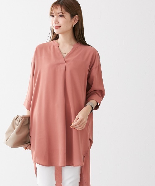 nissen（ニッセン）の「とろみ素材　サイドタックスキッパーシャツ（シャツ/ブラウス・レディース・ピンク/オフホワイト/カーキ/ライトグレー/ブラック・M/LL/L/S）」の5枚目の写真