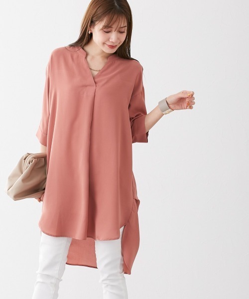 nissen（ニッセン）の「とろみ素材　サイドタックスキッパーシャツ（シャツ/ブラウス・レディース・ピンク/オフホワイト/カーキ/ライトグレー/ブラック・M/LL/L/S）」の10枚目の写真