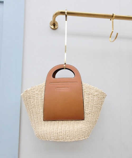 folka（フォルカ）の「1-PUレザー×かごコンビバッグ 【Maison select -メゾンセレクト-】（かごバッグ・レディース・アイボリー/ブラウン・FREE）」の4枚目の写真