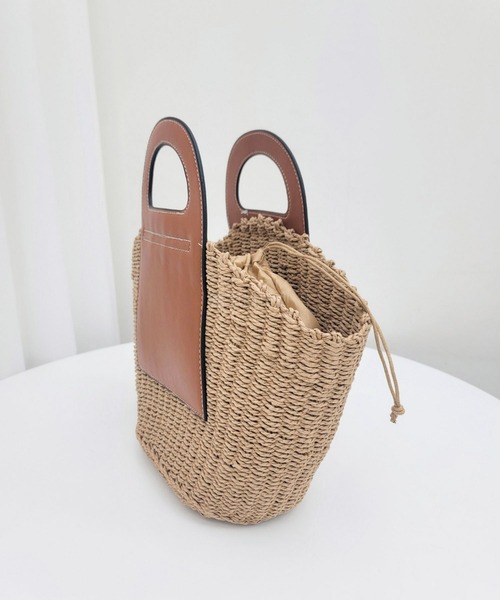 folka（フォルカ）の「1-PUレザー×かごコンビバッグ 【Maison select -メゾンセレクト-】（かごバッグ・レディース・アイボリー/ブラウン・FREE）」の7枚目の写真