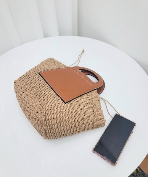 folka（フォルカ）の「1-PUレザー×かごコンビバッグ 【Maison select -メゾンセレクト-】（かごバッグ・レディース・アイボリー/ブラウン・FREE）」の3枚目の写真