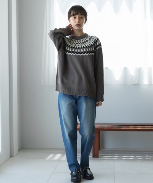 pairmanon(ペアマノン)の「【かぞくおそろい】【大人ユニセックス】フェアアイル柄 ニット プルオーバー(ニット/セーター・レディース・チャコールグレー/ベージュ/ブルー・M/L)」の5枚目の写真