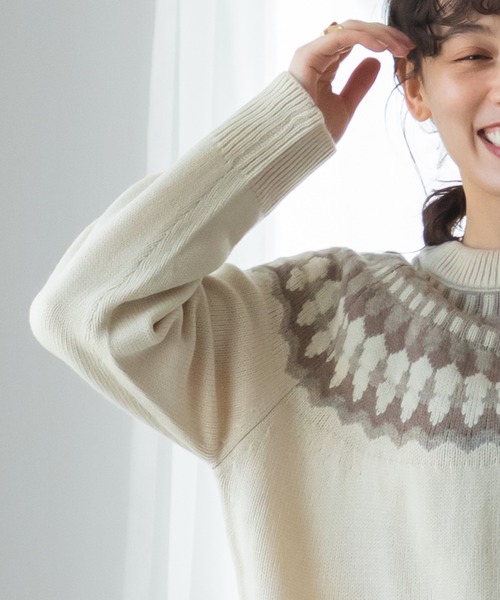 pairmanon(ペアマノン)の「【かぞくおそろい】【大人ユニセックス】フェアアイル柄 ニット プルオーバー(ニット/セーター・レディース・チャコールグレー/ベージュ/ブルー・M/L)」の6枚目の写真