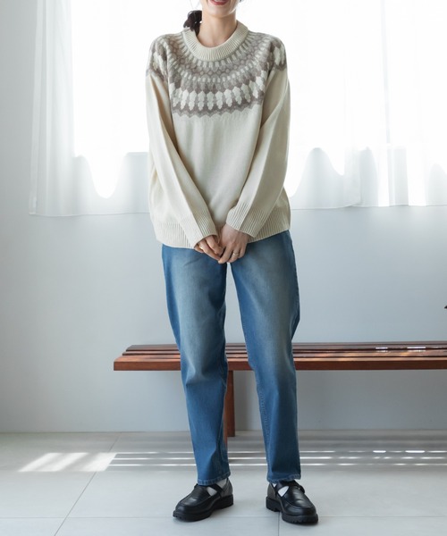 pairmanon(ペアマノン)の「【かぞくおそろい】【大人ユニセックス】フェアアイル柄 ニット プルオーバー(ニット/セーター・レディース・チャコールグレー/ベージュ/ブルー・M/L)」の9枚目の写真