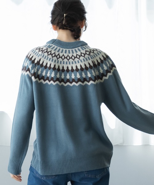 pairmanon(ペアマノン)の「【かぞくおそろい】【大人ユニセックス】フェアアイル柄 ニット プルオーバー(ニット/セーター・レディース・チャコールグレー/ベージュ/ブルー・M/L)」の7枚目の写真