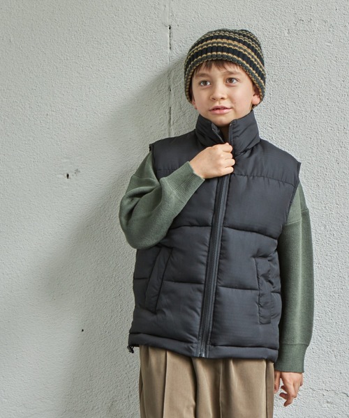 PAIRMANON STREET（ペアマノンストリート）の「【PAIRMANON STREET】中綿 スタンドネック バイカラー ベスト アウター（ベスト・キッズ・ブルー/イエロー/ブラック/ブラウン/レッド・110/90/120/140/100/130/150）」の2枚目の写真