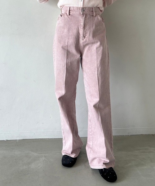 one after another NICE CLAUP（ワンアフターアナザーナイスクラップ）の「リボンラインストーンデニム（デニムパンツ・レディース・ライトブルー/ネイビー/ピンク・SMALL/MEDIUM）」の3枚目の写真