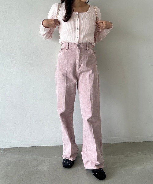 one after another NICE CLAUP（ワンアフターアナザーナイスクラップ）の「リボンラインストーンデニム（デニムパンツ・レディース・ライトブルー/ネイビー/ピンク・SMALL/MEDIUM）」の18枚目の写真