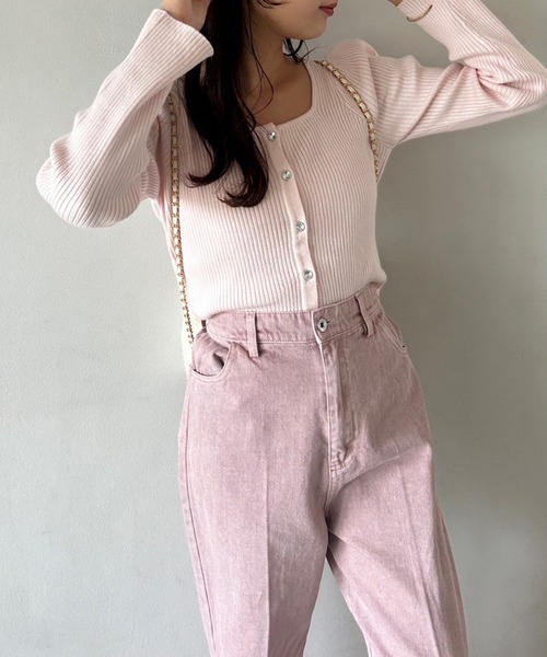 one after another NICE CLAUP（ワンアフターアナザーナイスクラップ）の「リボンラインストーンデニム（デニムパンツ・レディース・ライトブルー/ネイビー/ピンク・SMALL/MEDIUM）」の22枚目の写真