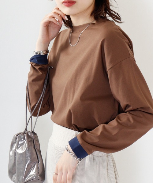 A.N.L（エーエヌエル　レーベル）の「A.N.L コットンプルオーバーバイカラートップス（Tシャツ/カットソー・レディース・ロイヤルブルー/ブラック/モカ・38）」の3枚目の写真