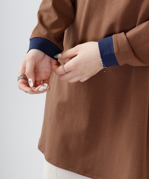 A.N.L（エーエヌエル　レーベル）の「A.N.L コットンプルオーバーバイカラートップス（Tシャツ/カットソー・レディース・ロイヤルブルー/ブラック/モカ・38）」の12枚目の写真