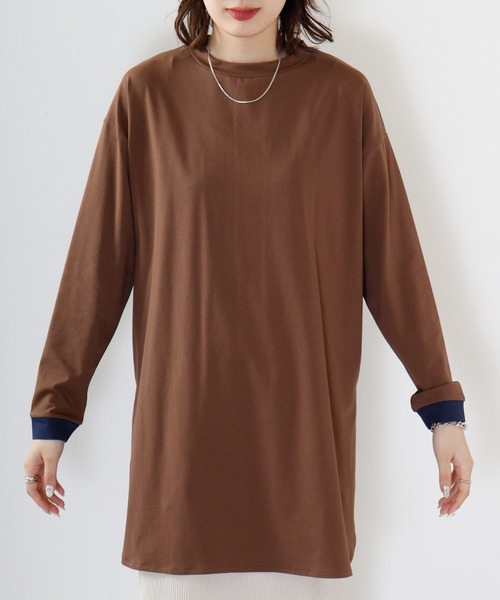 A.N.L（エーエヌエル　レーベル）の「A.N.L コットンプルオーバーバイカラートップス（Tシャツ/カットソー・レディース・ロイヤルブルー/ブラック/モカ・38）」の6枚目の写真