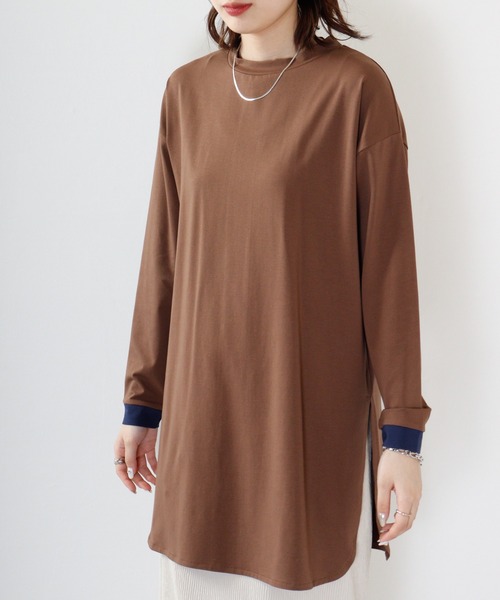 A.N.L（エーエヌエル　レーベル）の「A.N.L コットンプルオーバーバイカラートップス（Tシャツ/カットソー・レディース・ロイヤルブルー/ブラック/モカ・38）」の7枚目の写真