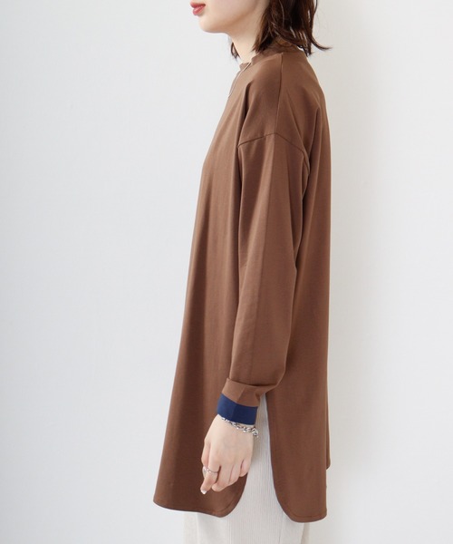 A.N.L（エーエヌエル　レーベル）の「A.N.L コットンプルオーバーバイカラートップス（Tシャツ/カットソー・レディース・ロイヤルブルー/ブラック/モカ・38）」の8枚目の写真