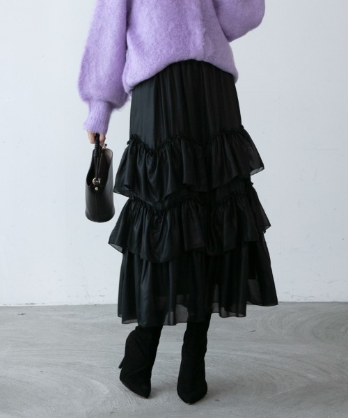 M.deux（エムドゥ）の「■■レザーライクティアードスカート■■（スカート・レディース・イエロー/ブラック・MEDIUM）」の2枚目の写真