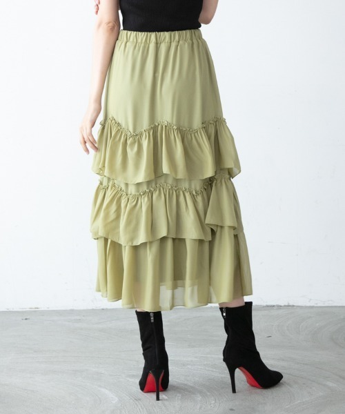 M.deux（エムドゥ）の「■■レザーライクティアードスカート■■（スカート・レディース・イエロー/ブラック・MEDIUM）」の9枚目の写真