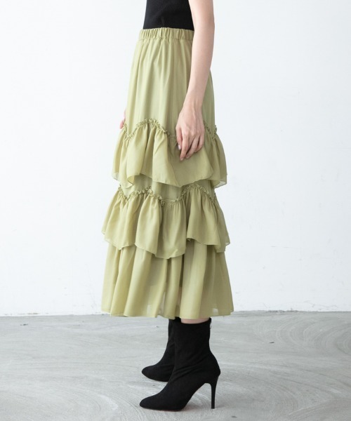 M.deux（エムドゥ）の「■■レザーライクティアードスカート■■（スカート・レディース・イエロー/ブラック・MEDIUM）」の8枚目の写真