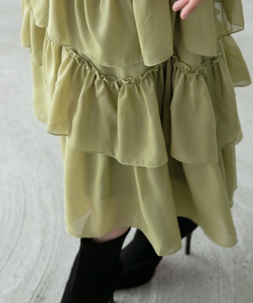 M.deux（エムドゥ）の「■■レザーライクティアードスカート■■（スカート・レディース・イエロー/ブラック・MEDIUM）」の11枚目の写真