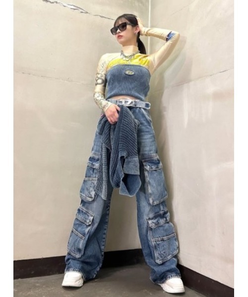 レディース デニム カーゴパンツ ルーズフィット（デニムパンツ