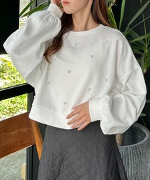 パールビジュー付スウェットプルオーバー