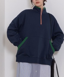 配色パイピング裏毛アノラックプルオーバー