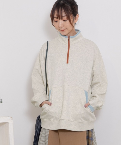 POU DOU DOU(プードゥドゥ)の「配色パイピング裏毛アノラックプルオーバー(スウェット・レディース・ライトイエロー/オートミール/ネイビー・3)」の4枚目の写真