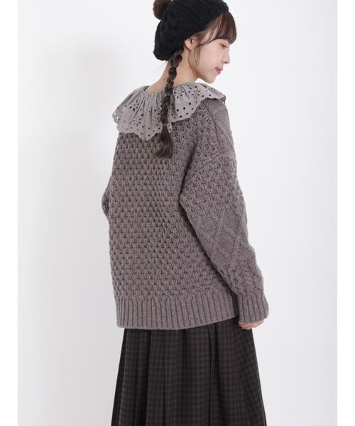 Samansa Mos2（サマンサ モスモス）の「【FluffyWoolBlend】柄編みカーディガン（カーディガン/ボレロ・レディース・レッド/モカ/チャコールグレー/オフホワイト・F）」の12枚目の写真