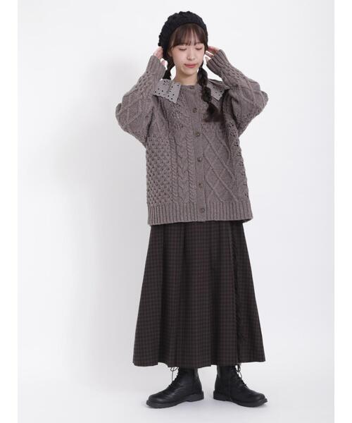 Samansa Mos2（サマンサ モスモス）の「【FluffyWoolBlend】柄編みカーディガン（カーディガン/ボレロ・レディース・レッド/モカ/チャコールグレー/オフホワイト・F）」の13枚目の写真