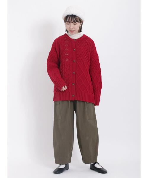 Samansa Mos2（サマンサ モスモス）の「【FluffyWoolBlend】柄編みカーディガン（カーディガン/ボレロ・レディース・レッド/モカ/チャコールグレー/オフホワイト・F）」の20枚目の写真