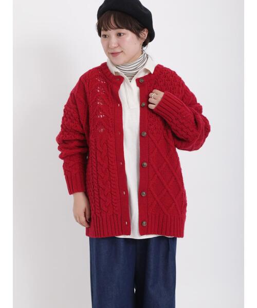 Samansa Mos2（サマンサ モスモス）の「【FluffyWoolBlend】柄編みカーディガン（カーディガン/ボレロ・レディース・レッド/モカ/チャコールグレー/オフホワイト・F）」の21枚目の写真