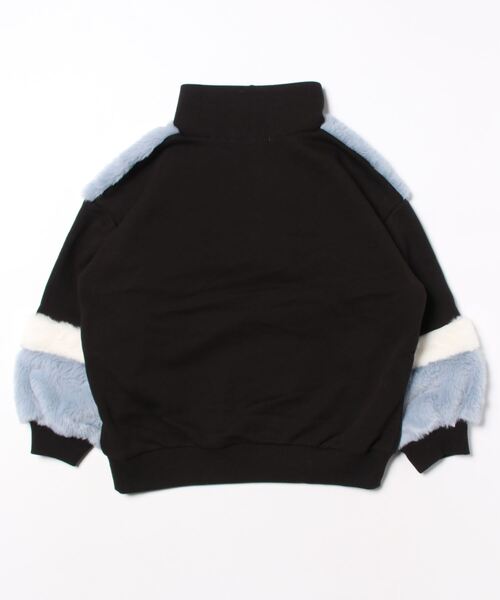 VIVIAN BLUE（ビビアンブルー）の「【VIVIAN BLUE】フェイクファー切り替えハーフジップスウェット（スウェット・キッズ・ブラック/ライム・120/150/130/140）」の3枚目の写真