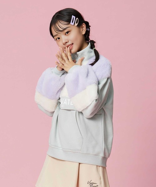 VIVIAN BLUE（ビビアンブルー）の「【VIVIAN BLUE】フェイクファー切り替えハーフジップスウェット（スウェット・キッズ・ブラック/ライム・120/150/130/140）」の11枚目の写真