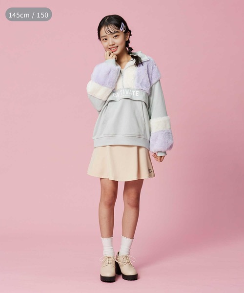 VIVIAN BLUE（ビビアンブルー）の「【VIVIAN BLUE】フェイクファー切り替えハーフジップスウェット（スウェット・キッズ・ブラック/ライム・120/150/130/140）」の13枚目の写真