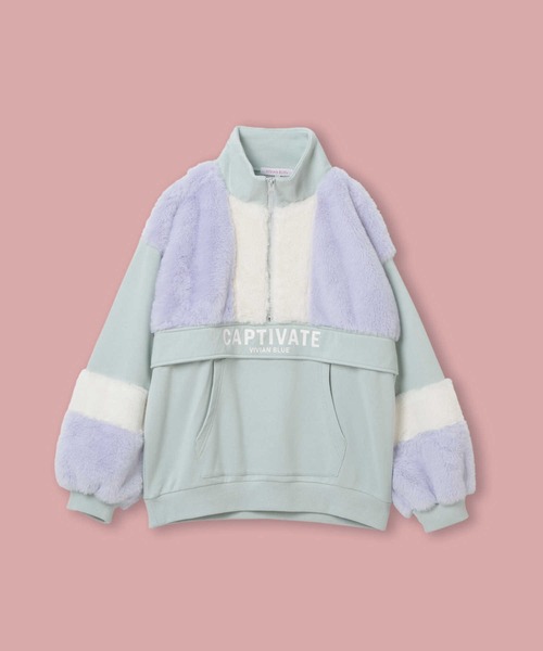 VIVIAN BLUE（ビビアンブルー）の「【VIVIAN BLUE】フェイクファー切り替えハーフジップスウェット（スウェット・キッズ・ブラック/ライム・120/150/130/140）」の16枚目の写真