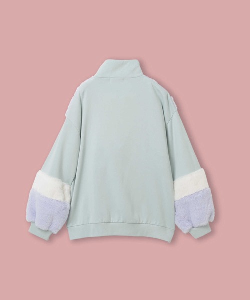 VIVIAN BLUE（ビビアンブルー）の「【VIVIAN BLUE】フェイクファー切り替えハーフジップスウェット（スウェット・キッズ・ブラック/ライム・120/150/130/140）」の17枚目の写真