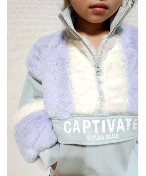 VIVIAN BLUE（ビビアンブルー）の「【VIVIAN BLUE】フェイクファー切り替えハーフジップスウェット（スウェット・キッズ・ブラック/ライム・120/150/130/140）」の22枚目の写真