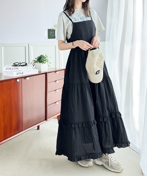 classicalelf（クラシカルエルフ）の「3段ティアードで大人可愛い！シアーフリルキャミワンピース（ワンピース・レディース・モカ/ブラック/オフホワイト・X-LARGE/LARGE/MEDIUM/SMALL）」の12枚目の写真