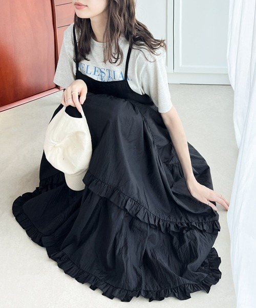 セール】3段ティアードで大人可愛い！シアーフリルキャミワンピース