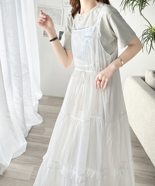 セール】3段ティアードで大人可愛い！シアーフリルキャミワンピース
