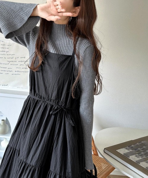 セール】3段ティアードで大人可愛い！シアーフリルキャミワンピース