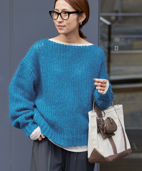 VERY掲載★ブラミンクオーバーサイズモヘヤニットブルー36美品 VERY掲載☆ブラミンクオーバーサイズモヘヤニットブルー36美品