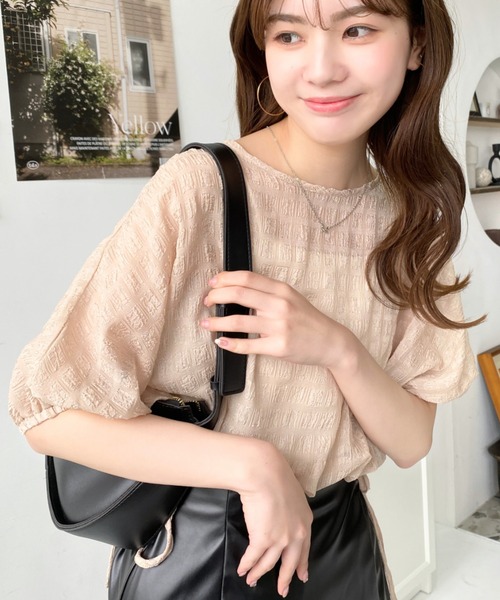 トップス AMOMENTO SHEER VOLUME CROP TOP AMOMENTO SHEER VOLUME CROP TOP AMOMENTO Blue Sheer Cropped Knit