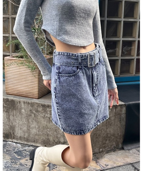 3.3 Field Trip （3.3フィールドトリップ）の「3.3 Field Trip／ベルトツキデニムスカート 2100044（デニムスカート・レディース・ブラック/ブルー・MEDIUM/LARGE）」の4枚目の写真